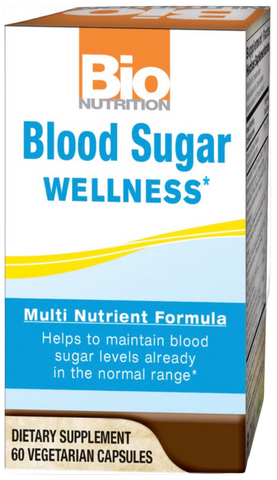 Box of Bio Nutrition Blood Sugar Wellness supplement on a white background