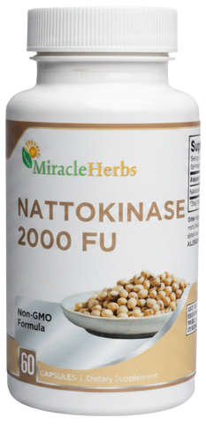 Bottle of Miracle Herbs Nattokinase 2000 FU on a white background